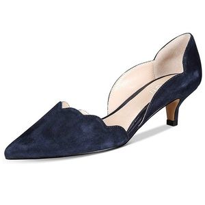 Pointed Toe Suede Low Kitten Heel Slip On Pumps